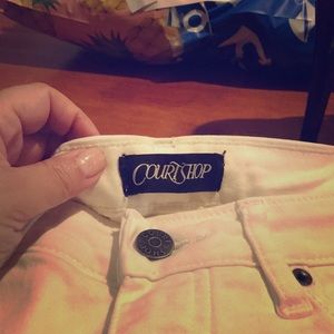 Faux leather pockets white Jeans